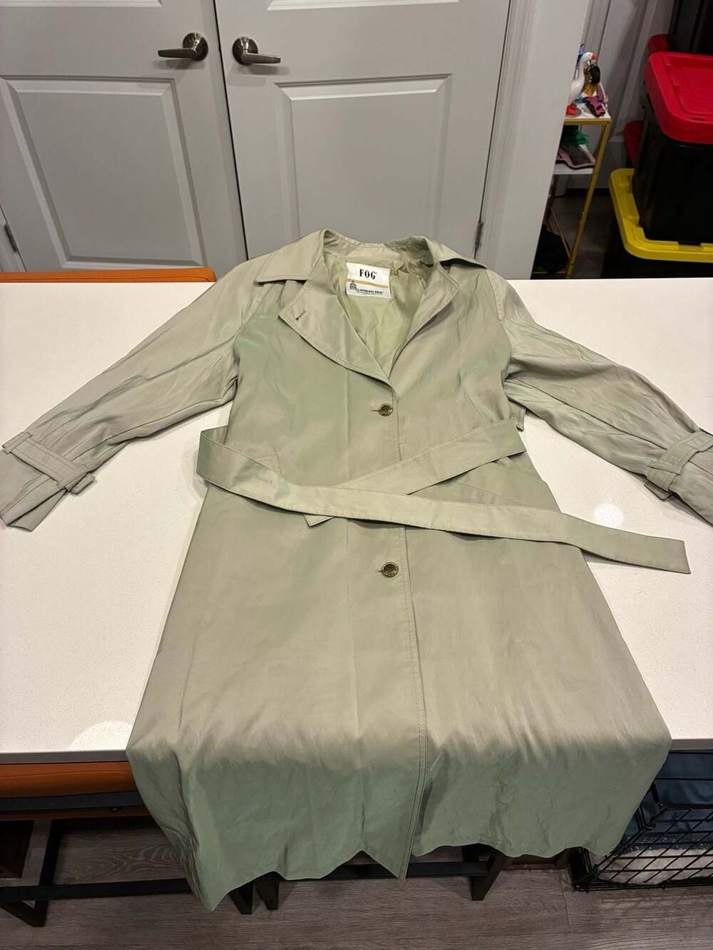 London Fog Vintage Sage Green Trench Coat with Belt